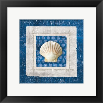 Framed Sea Shell III on Blue Print