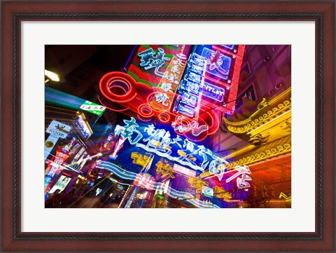 Framed China, Shanghai, Nanjing Road, Neon signs Print