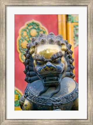 Framed Bronze Lion, The Forbidden City, Beijing, China Print