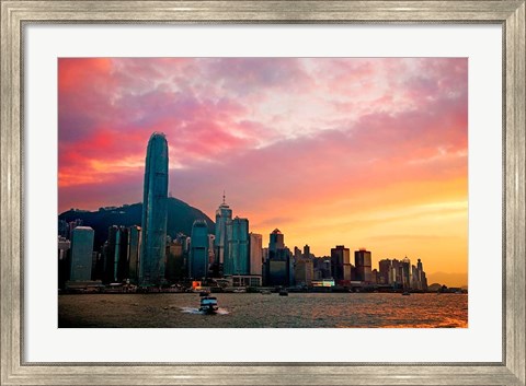 Framed Victoria Peak as seen from a boat in Victoria Harbor, Hong Kong, China Print