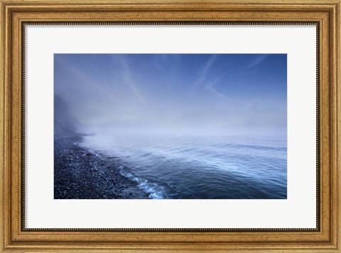 Framed Misty seaside in the evening, Mons Klint cliffs, Denmark Print