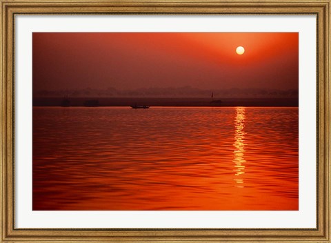 Framed Sunset over the Ganges River in Varanasi, India Print