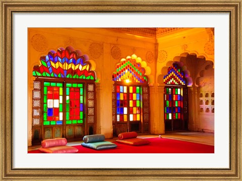 Framed Windows of colored glass, Mehrangarh Fort, Jodhpur, Rajasthan, India Print