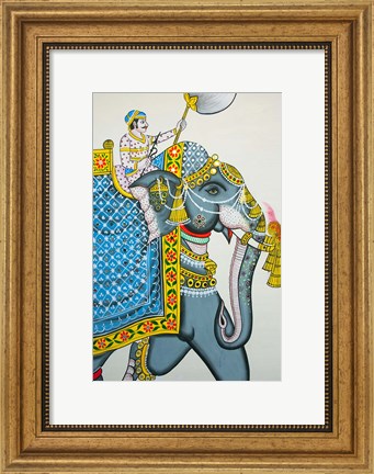 Framed Elephant mural, Mahendra Prakash hotel, Udaipur, Rajasthan, India. Print