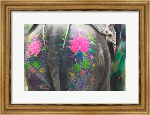 Framed Elephant Decorated with Colorful Painting at Elephant Festival, Jaipur, Rajasthan, India Print