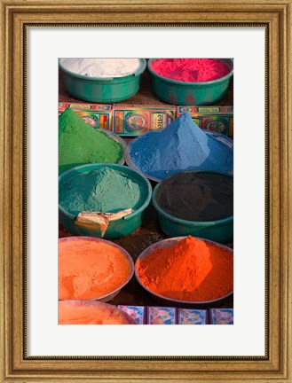 Framed Selling Holy Color Powder at the Market, Puri, Orissa, India Print