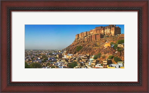 Framed Cityscape of the Blue City with Meherangarh, Majestic Fort, Jodhpur, Rajasthan, India Print