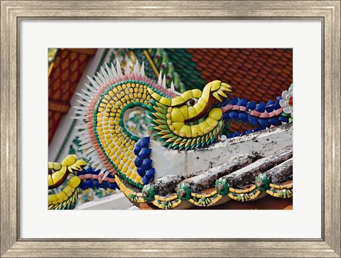 Framed Decorative dragon, Wat Pho, Bangkok, Thailand Print