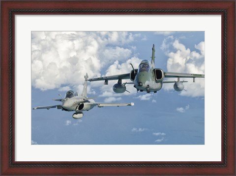 Framed Dassault Rafale of the French Air Force and an Embraer A-1B of the Brazilian Air Force Print