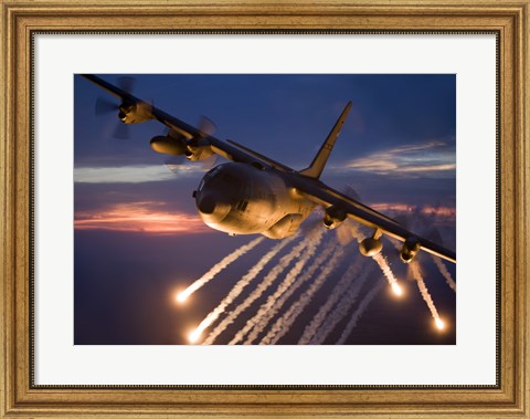 Framed C-130 Hercules Releases Flares Print