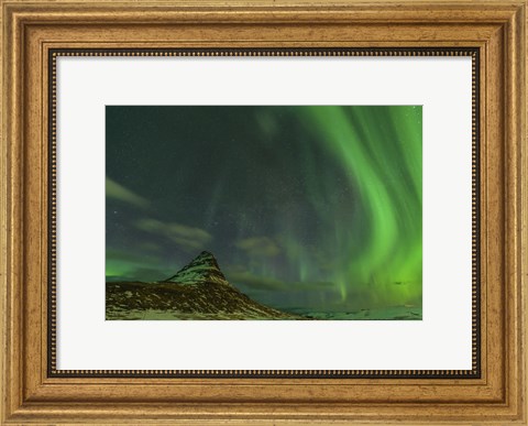 Framed Northern Lights over Mount Kirkjufell in Iceland Print