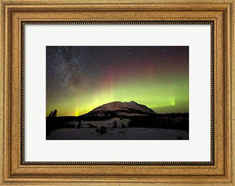 Framed Aurora Borealis and Milky Way over Carcross Desert, Canada Print