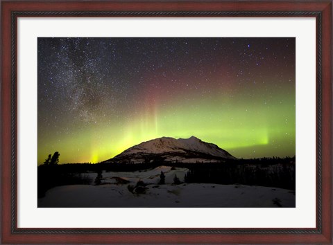 Framed Aurora Borealis and Milky Way over Carcross Desert, Canada Print