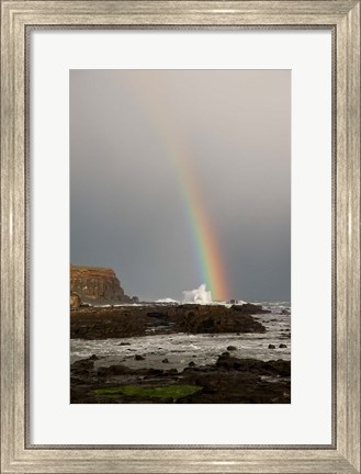 Framed New Zealand, South Island A rainbow arcs over Curio Bay Print