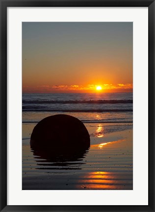 Framed Sunset, Moeraki Boulder, Otago, South Island, New Zealand Print