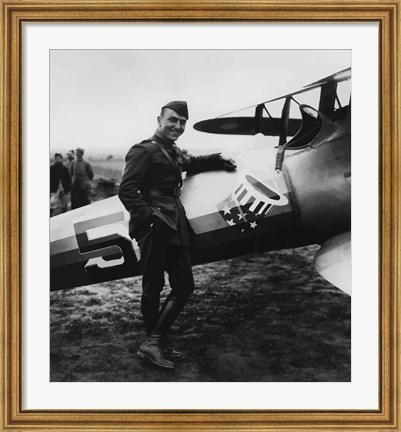 Framed Eddie Rickenbacker with his Fighter Plane Print