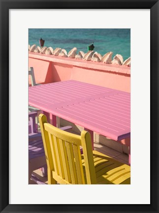 Framed Colorful Cafe Chairs at Compass Point Resort, Gambier, Bahamas, Caribbean Print