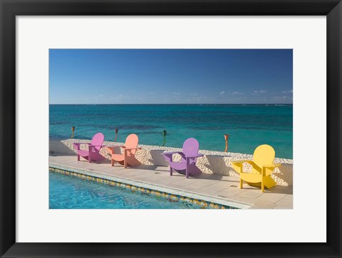 Framed Colorful Pool Chairs at Compass Point Resort, Gambier, Bahamas, Caribbean Print