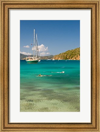 Framed Snorkelers in idyllic cove, Norman Island, BVI Print