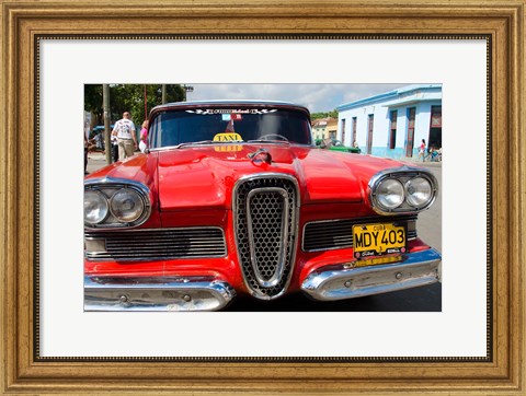 Framed Classic 1950s Edsel parked on downtown street, Cardenas, Cuba Print