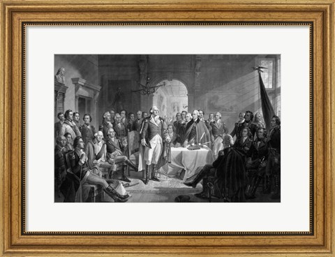 Framed General George Washington and his Military Commanders Meeting Print