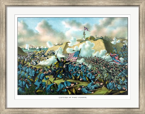 Framed Civil War Print Depicting the Union Army&#39;s Capture of Fort Fisher Print