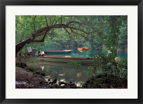 Framed Blue Lagoon, Jamaica, Caribbean Print