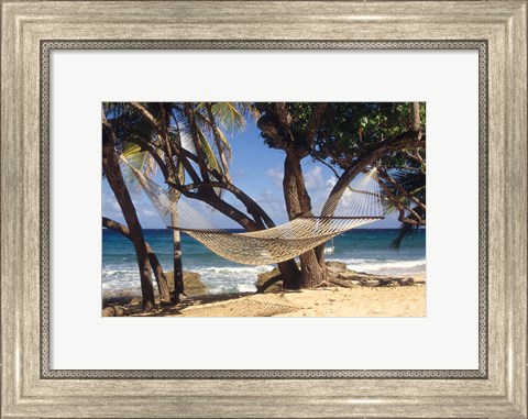 Framed Hammock tied between trees, North Shore beach, St Croix, US Virgin Islands Print