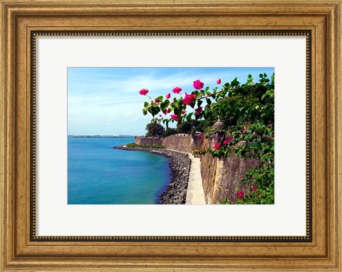 Framed Waterfront Walkway, Fort San Felipe del Morro, San Juan, Puerto Rico, Print