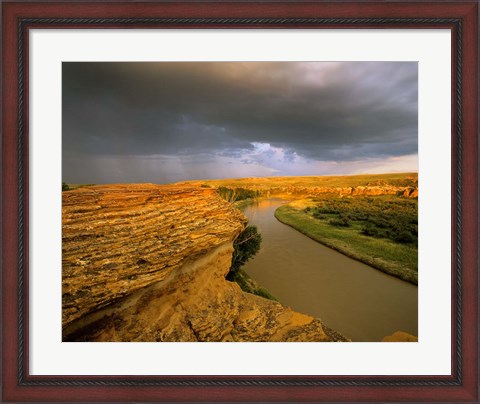 Framed Approaching storm on the Milk River at Writing on Stone Provincial Park, Alberta, Canada Print