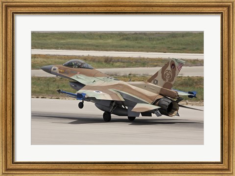 Framed F-16C Barak of the Israeli Air Force landing at Hatzor Air Force Base Print