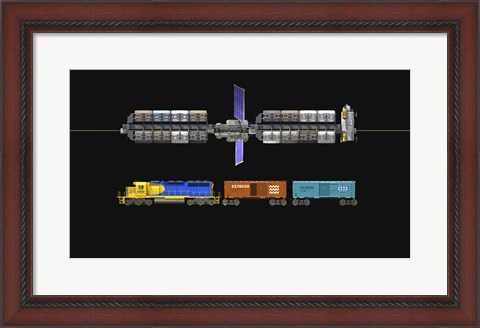 Framed Lunar space elevator compared to a locomotive Print