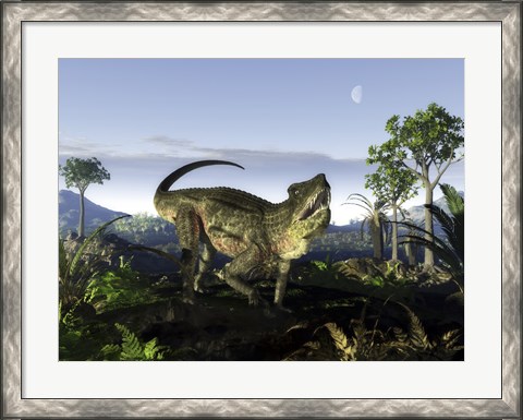 Framed archosaur of the genus Postosuchus wanders in a prehistoric landscape Print