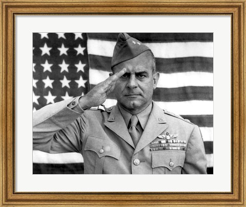 Framed General James Jimmy Doolittle Saluting with The American Flag Print