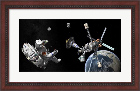 Framed Mars Cycler Travels by the Earth While Two Astronauts Watch From Afar Print