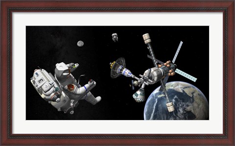 Framed Mars Cycler Travels by the Earth While Two Astronauts Watch From Afar Print