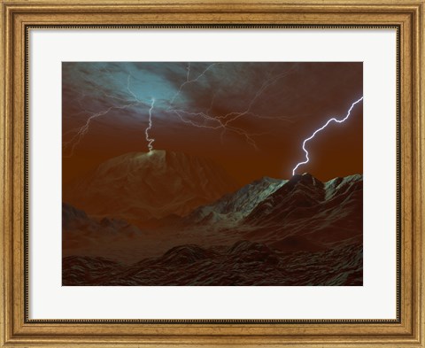 Framed Artist&#39;s concept of Lightning in Venus&#39; clouds Print