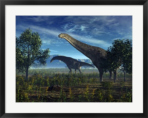 Framed Isisaurus Dinosaurs Wander Lush Plains Print