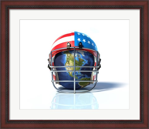 Framed Planet Earth Protected by an American Football Helmet Print