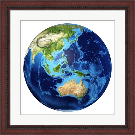 Framed 3D Rendering of planet Earth with Clouds, Oceania View Print