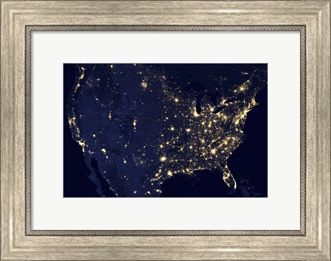 Framed City Lights of the United States at Night Print