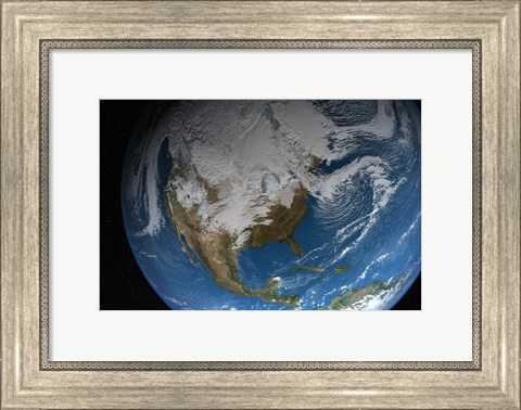 Framed Ful Earth Showing Simulated Clouds over North America Print