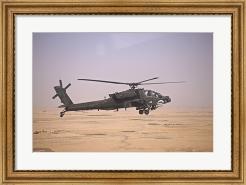 Framed AH-64D Apache Helicopter on a Mission Print