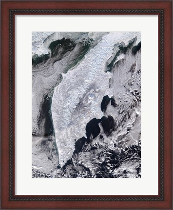 Framed Satellite view of Kamchatka Peninsula, Eastern Russia Print