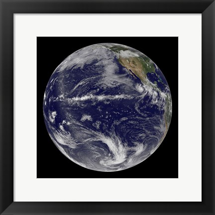 Framed Satellite Image of Earth Centered Over the Pacific Ocean Print