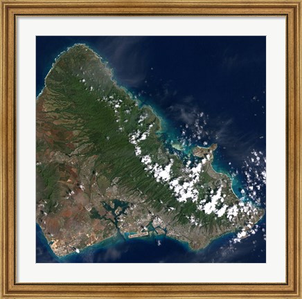 Framed Satellite view of Honolulu, Oahu, Hawaii Print
