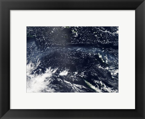 Framed Satellite view of fog and ash from the Ambrym Volcano Print