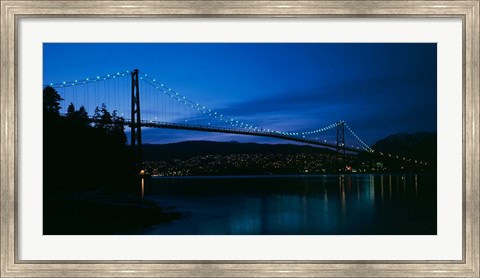 Framed Lions Gate bridge at night, Burrard Inlet, Vancouver, British Columbia Print