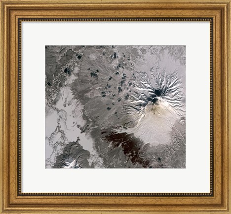 Framed Ash Rich Plume Rises above the Shiveluch Volcano on Russia&#39;s Kamchatka Peninsula Print