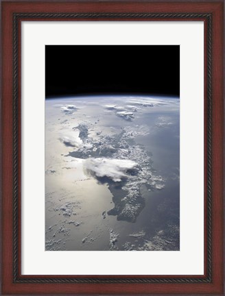 Framed Panoramic view of the Island of Hispaniola in the Foreground and Cuba Extending over the Horizon Print